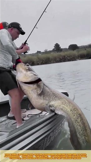 Giant fish catching: Skilled worker demonstrate teamwork, strength, and precision