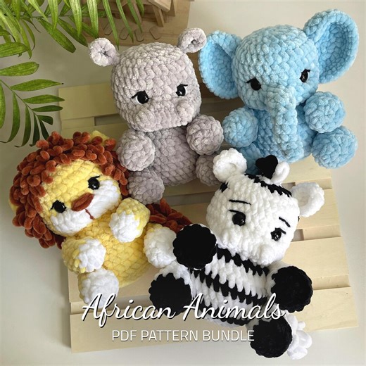 Crochet African Animals PDF Pattern: Elephant, Hippo, Lion, Zebra (amigurumi) - Etsy