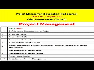 Project Management: Unit 1 , chapter : 1 Class 1 Project Management Foundation