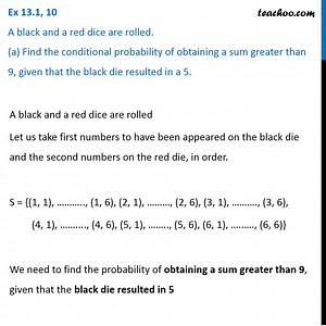 Ex 13.1, 10 (a) - Find conditional probability of obtaining a sum