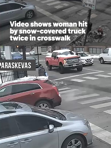 Surveillance video shows a snow-covered van running over a 67-year-old woman as she crossed the street at Belmont and Pulaski. #caraccident #chicago