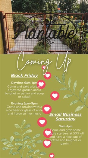 Hey let's hang out! You been to Plantable yet? If you haven't, come see what you're missing, and if you have we know you'll stop by. We have food and drinks and a beautiful location to enjoy Friday and Saturday. Grab a book or a friend or your leftover family from Thanksgiving and come down! 2018 California Street, Redding Entrance across from the Riverfront Theater | Plantable Redding