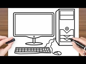 How to draw desktop computer step by step /computer easy drawing/ computer parts