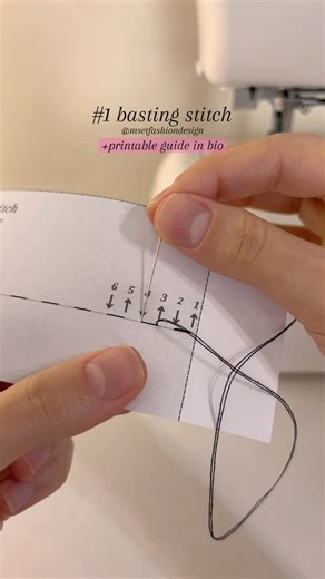 Mset Fashion Design on Instagram: "How to sew #1 basting stitch - 10 stitches you need to know: A basting stitch is a temporary stitch used to hold layers of fabric together and is later removed. Using a thread color that contrasts with your fabric makes the basting stitch easier to see and remove. + Printable stitching guide linked in bio. #sewingforbeginners #handstitching #sewingtutorial"