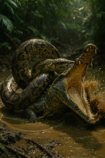 Snake’s Grip Tightens—Can Croc Escape? | 蛇の締め付けが強まる…ワニは脱出できるか？ | 뱀의 그립이 강해지다… 악어가 탈출할 수 있을까?