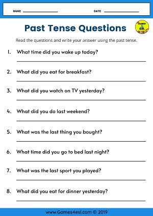 Free Past Tense Worksheets For ESL Classes | Games4esl