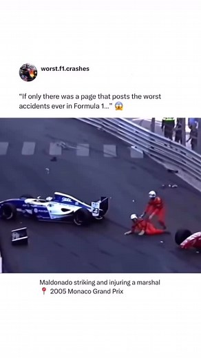 Worst Formula 1 Crashes on Instagram: "#Maldonado banned for life at Monaco for that 🥶👇 Racing in the Formula 3.5 Renault World Series in 2005, the then 25-year-old Pastor Maldonado ignored yellow flags before striking and severely injuring a marshal. Organisers of the Monaco Grand Prix reacted by banning Maldonado from the street circuit for life. Maldonado had already been banned for the next four races in the World Series by Renault championship for the incident when he failed to slow for a