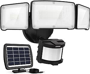 LEPOWER 1600LM LED Solar Security Lights Motion Outdoor, 5500K White Light, IP65 Waterproof Outdoor Flood Solar Light for Yard, Garage（Black）