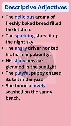 Descriptive Adjectives Examples | English Grammar #shorts