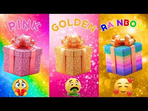 Choose Your Gift 🎁 3 Gift Box Challenge – Pink vs Golden vs Rainbow! | 2 Good 1 Bad | Quiz Box