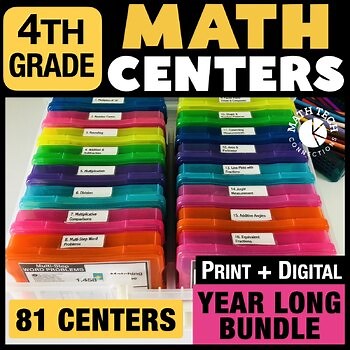 4th Grade Math Centers Task Cards Bundle | Games | Math Spiral Review Activities