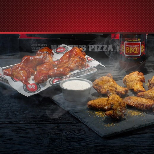 WEDNESDAY ALERT! Get ready for a saucy steal! Enjoy $.50 Smoked Naked Wings (BBQ or Lemon Pepper) all day at our Flint, MI location only! Min order: 10 wings. Online only. Order now and get this smokin' deal before it flies away! | The Official Happy's Pizza | Facebook