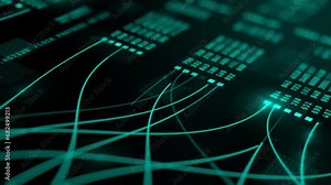 abstract information technology background with animated code lines and data flow, 4k uhd