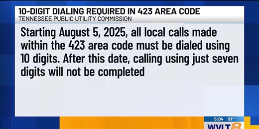 10-digit dialing to be required in 423 area code region beginning next week