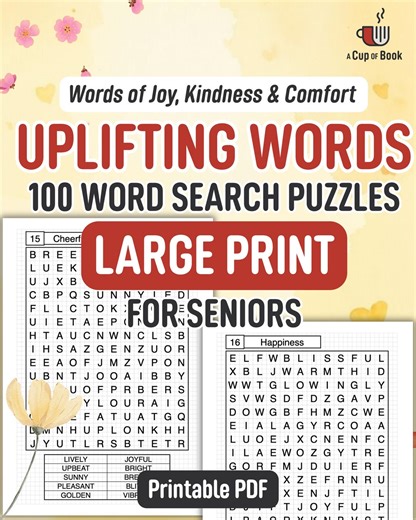Large Print Word Search Puzzles for Seniors – Uplifting Words, Joyful Themes (printable PDF) - Etsy