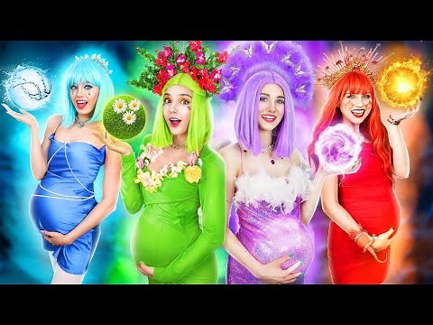 Four Elements Are Pregnant! Fire, Water, Air and Earth Girl