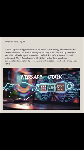 What is a Web3 App? A Web3 App is an application built on Web3.0 technology, characterized by decentralization, user data sovereignty, security, and transparency. Compared to traditional Web2 applications (such as TikTok, YouTube, Facebook, and Instagram), Web3 Apps leverage blockchain technology to achieve decentralized control and provide users with greater control and participation rights