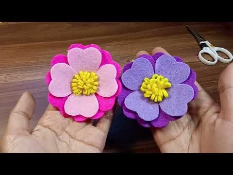Easy DIY Felt Flowers with Heart Pattern Tutorial