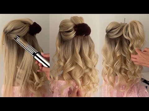 Voluminous Flat iron curls || Half Up half Down tutorial