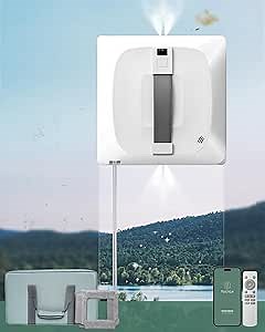 Yoolax Window Cleaning Robot 2.0, Intelligent Robot Window Cleaner with Dual Cross Water Spray Technology, Ungraded 6 Cleaning Paths, Edge Detection System, App & Remote Control, White