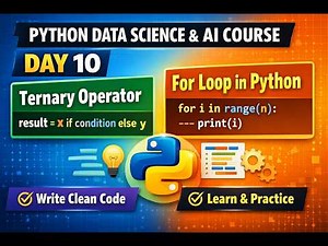 Python Data Science & AI Course Day 10 | Ternary Operator & For Loop in Python(Beginner to Advanced)