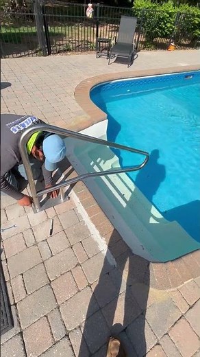 Installing pool handrail #construction #work #diy #asmr #summer #swimming #pool #service #satisfying