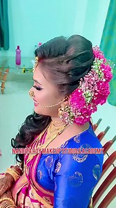 92K views · 3.4K reactions | Beautiful Bride Priyanka all Dolled up in Blue Banarasi Saree and curled open hairstyle adorned with colourful Gypsy flowers  #makeupartistnandita #bengalibride #bridalmakeup #bengalibridalmakeup #bridesofassam #guwahatimakeupartist #weddingreception #weddingmakeup #receptionmakeup #flowerbun #openhairstyle #curlyhairstyles #banarasisaree #happyclientshappyme | Makeup Artist Nandita - Guwahati | Facebook