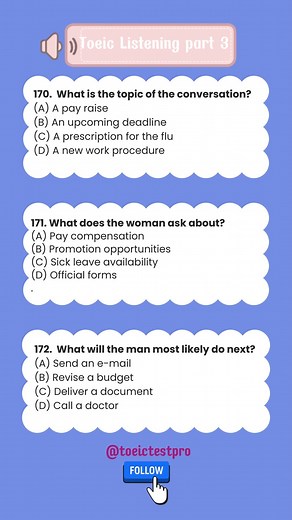 3.8K views · 27 reactions | Luyện nghe Toeic part 3 kèm transcript. Truy cập Toeic Test Pro để ôn luyện Toeic miễn phí các bạn nhé #ToeicTestPro #TOEIC #reelsfb #reelsviral #practice | Estudyme - Practice for TOEIC Test Pro | Facebook