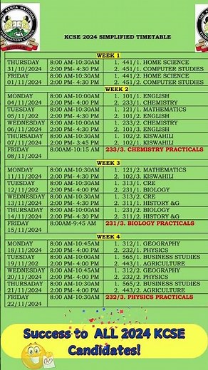 Simplified KCSE 2024 Timetable