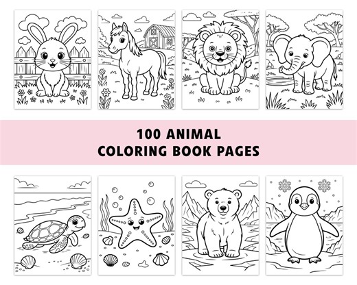 100 Animal Coloring Pages – Printable Coloring Book for Kids – Woodland, Jungle, Farm, Arctic & Sea Animals – Digital Download - Etsy