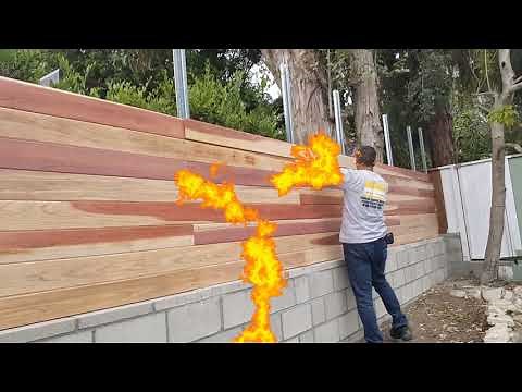 Redwood horizontal modern fence. installed by Torrance Fence Company