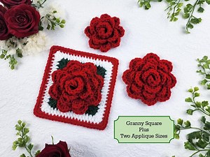 Tea Rose Granny Square and Appliques Crochet Pattern - Solid Background - Flower - Garden - English Cottage - Floral - Instant Download PDF - Etsy