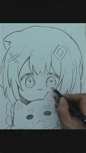 Draw Cute Anime Girl and Cat #anime #drawingtutorial #art