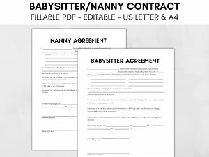 Babysitting Contract Template, Nanny Services Contract Agreement, Babysitter Agreement Form, Editable PDF File, Babysitter Binder Forms - Etsy