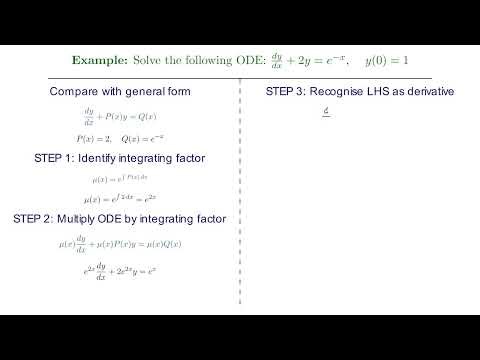 Example: Solving 1st Order Differential Equations Using Integrating Factor