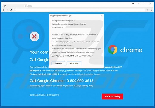 Google Chrome Warning Alert Scam