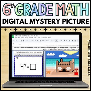 6th Grade Math Review | End of the Year Review Pixel Art Digital Mystery Picture