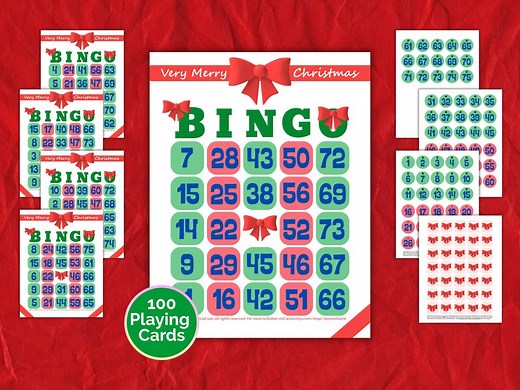 Christmas Bingo Game Cards Set: Print Christmas Bow-themed Bingo for Family Holiday, Office Party, Classroom, or Christmas Game Night - Etsy