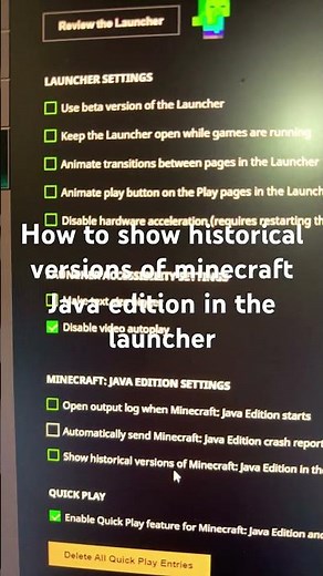 How to show historical versions of minecraft Java edition in the launcher