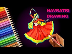 Navratri Festival Drawing - Learn how to draw and color beautiful Danidya Raas and Garba dance