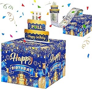 Birthday Money Pull Box, Money Box for Cash Gift, Happy Birthday Gift for Men Women, Funny Gifts Box for Friends Surprise Birthday Decorations for Boys