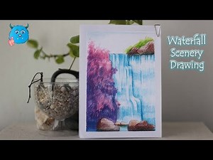 How to Draw Waterfall Scenery | Natural Waterfall Drawing Easy for Beginners with Colored Pencils