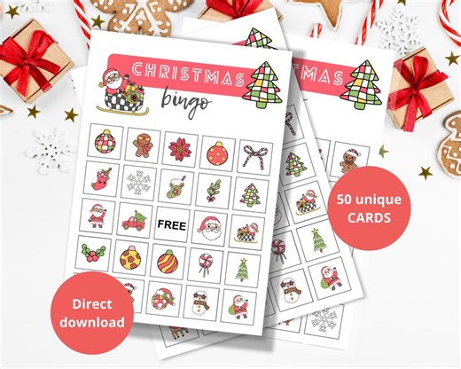 Christmas Bingo Game | 50 Festive Cards, Holiday Activity (digital Download) - Etsy