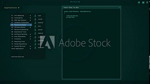 Hacker screen with multiple windows displaying code strings