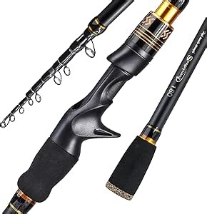 Sougayilang Telescopic Fishing Rod, Carbon Fiber Spinning & Casting Rod, Lightweight Fishing Pole Designed for Bass, Trout, Salmon, Steelhead, for Fresh & Saltwater-Casting 5.9FT Gold
