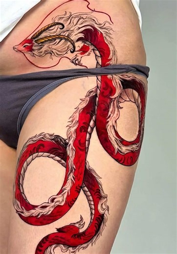 Stunning Red Dragon Back Tattoo Design