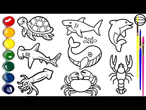 How To Draw Sea Animals - Shark Fish Turtle and others-Draw and Color Sea Animals