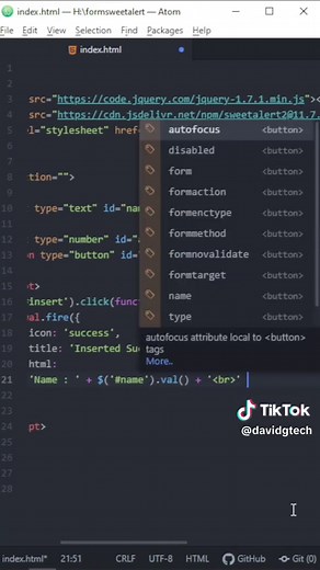 Using Sweet Alert In HTML With JavaScript (jQuery) #javascript #webtutorial #htmlcoding #programmer #coding #programming #webdevelopment #learncoding #javascriptlearning #learncodingonline #programmingtutorial #javascripttutorial #jquery #javascriptprogramming #htmlcode #javascriptdeveloper #javascript #javascriptdevelopers