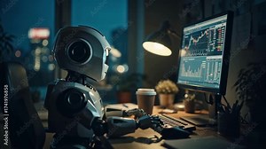 AI Robot Trader Analyzing Stock Market Data Artificial Intelligence Finance