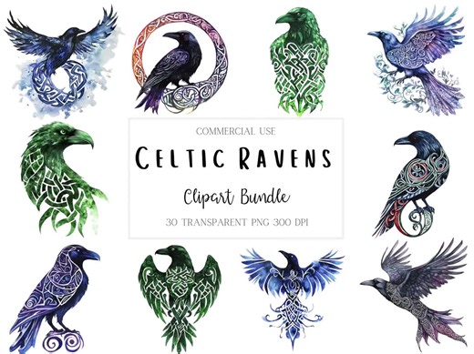 30 Celtic Raven Watercolor PNG Clipart Bundle, Celtic Inspired Raven Images, Tribal Tattoo Designs, Digital Download, Commercial Use - Etsy